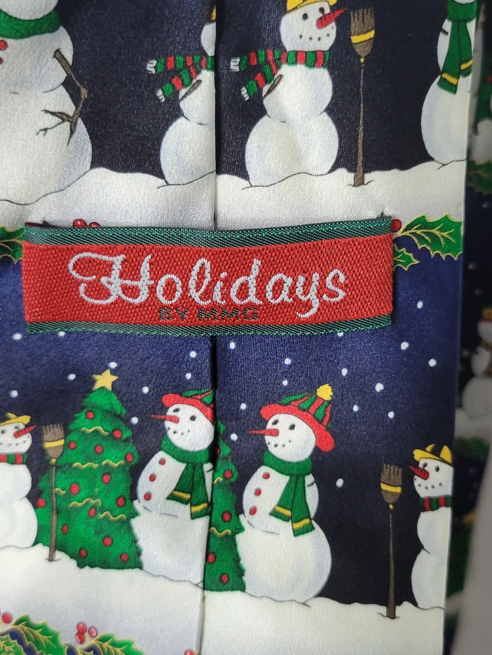 MMG Holidays Snowman Pattern Men's Tie Blue and Green